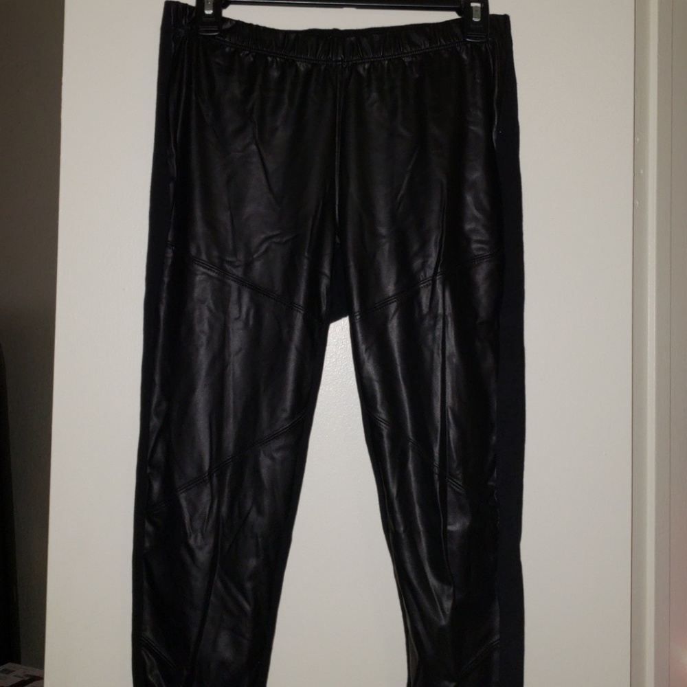 Black front leather pants